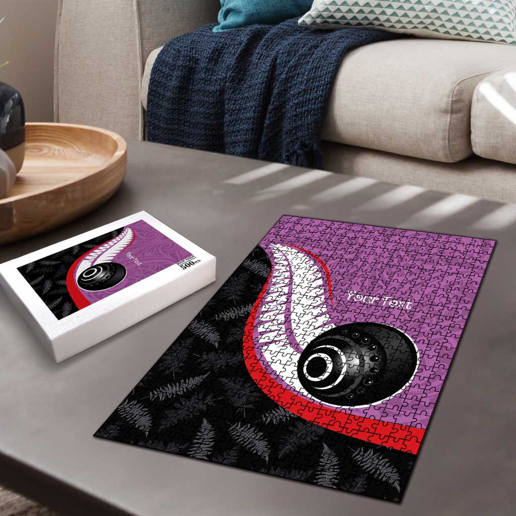 Personalised Aotearoa Lawn Bowls Puzzle Maori and Silver Fern Sporty Style Pink Color LT03 - Polynesian Pride