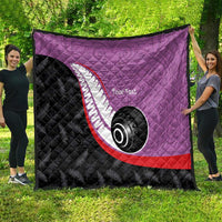 Personalised Aotearoa Lawn Bowls Quilt Maori and Silver Fern Sporty Style Pink Color LT03 - Polynesian Pride