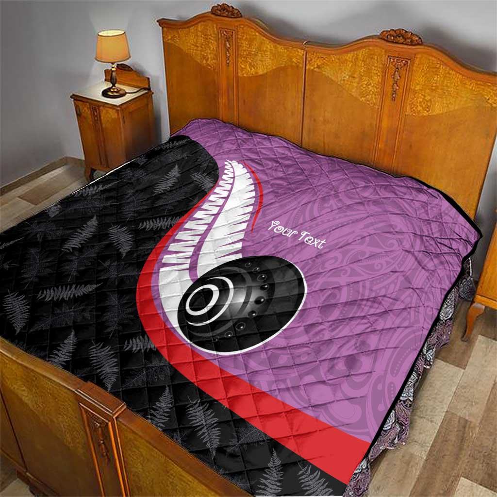 Personalised Aotearoa Lawn Bowls Quilt Maori and Silver Fern Sporty Style Pink Color LT03 - Polynesian Pride