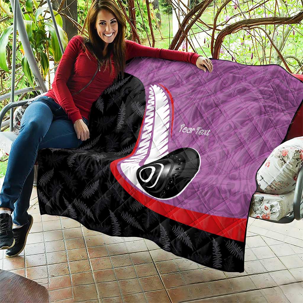 Personalised Aotearoa Lawn Bowls Quilt Maori and Silver Fern Sporty Style Pink Color LT03 - Polynesian Pride