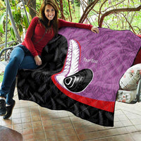 Personalised Aotearoa Lawn Bowls Quilt Maori and Silver Fern Sporty Style Pink Color LT03 - Polynesian Pride
