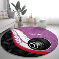 Personalised Aotearoa Lawn Bowls Round Carpet Maori and Silver Fern Sporty Style Pink Color LT03 - Polynesian Pride