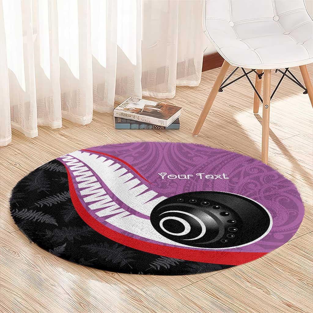Personalised Aotearoa Lawn Bowls Round Carpet Maori and Silver Fern Sporty Style Pink Color LT03 - Polynesian Pride