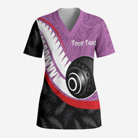 Personalised Aotearoa Lawn Bowls Scrub Top Maori and Silver Fern Sporty Style Pink Color LT03 Adult Pink - Polynesian Pride