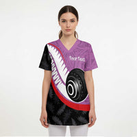 Personalised Aotearoa Lawn Bowls Scrub Top Maori and Silver Fern Sporty Style Pink Color LT03 - Polynesian Pride