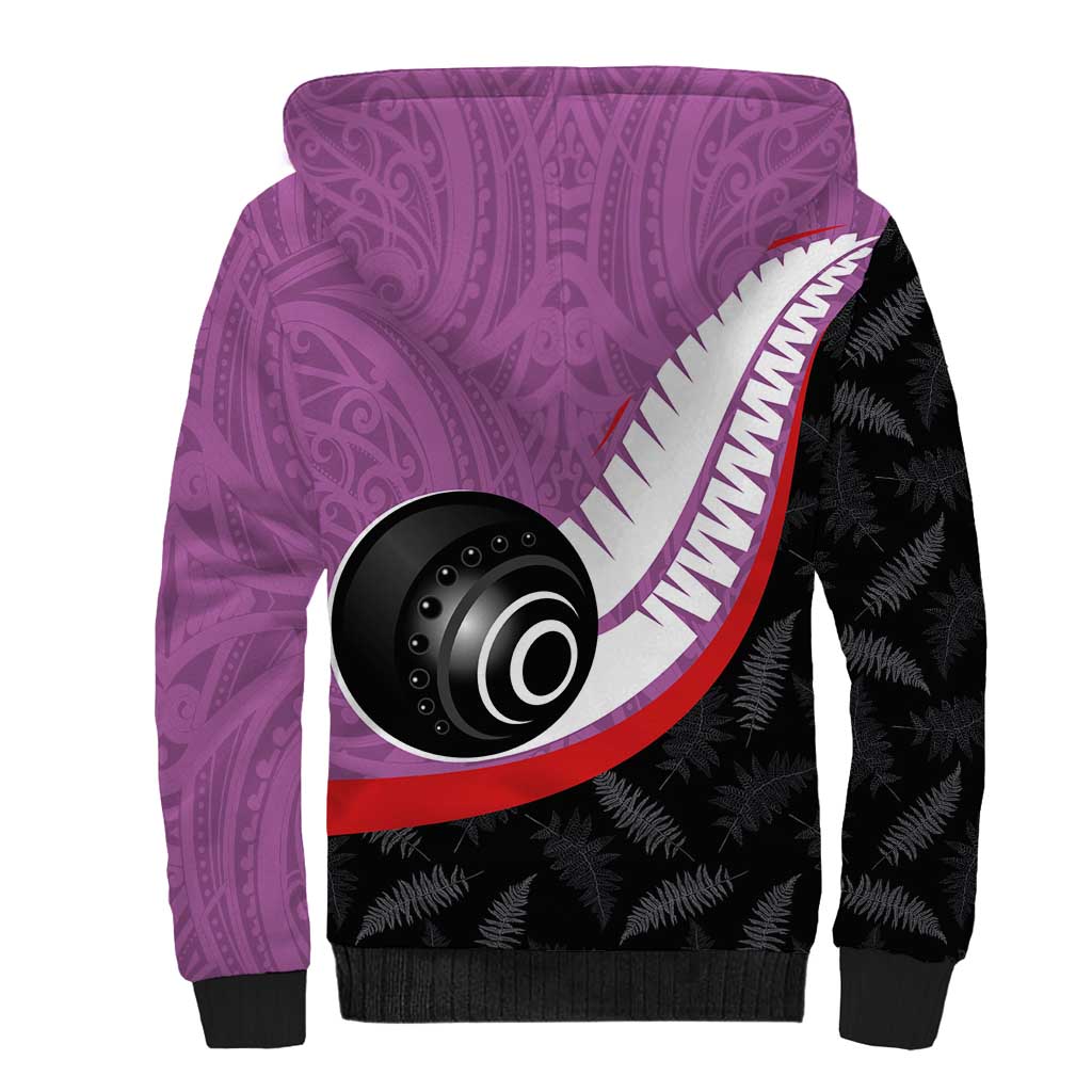 Personalised Aotearoa Lawn Bowls Sherpa Hoodie Maori and Silver Fern Sporty Style Pink Color LT03 - Polynesian Pride