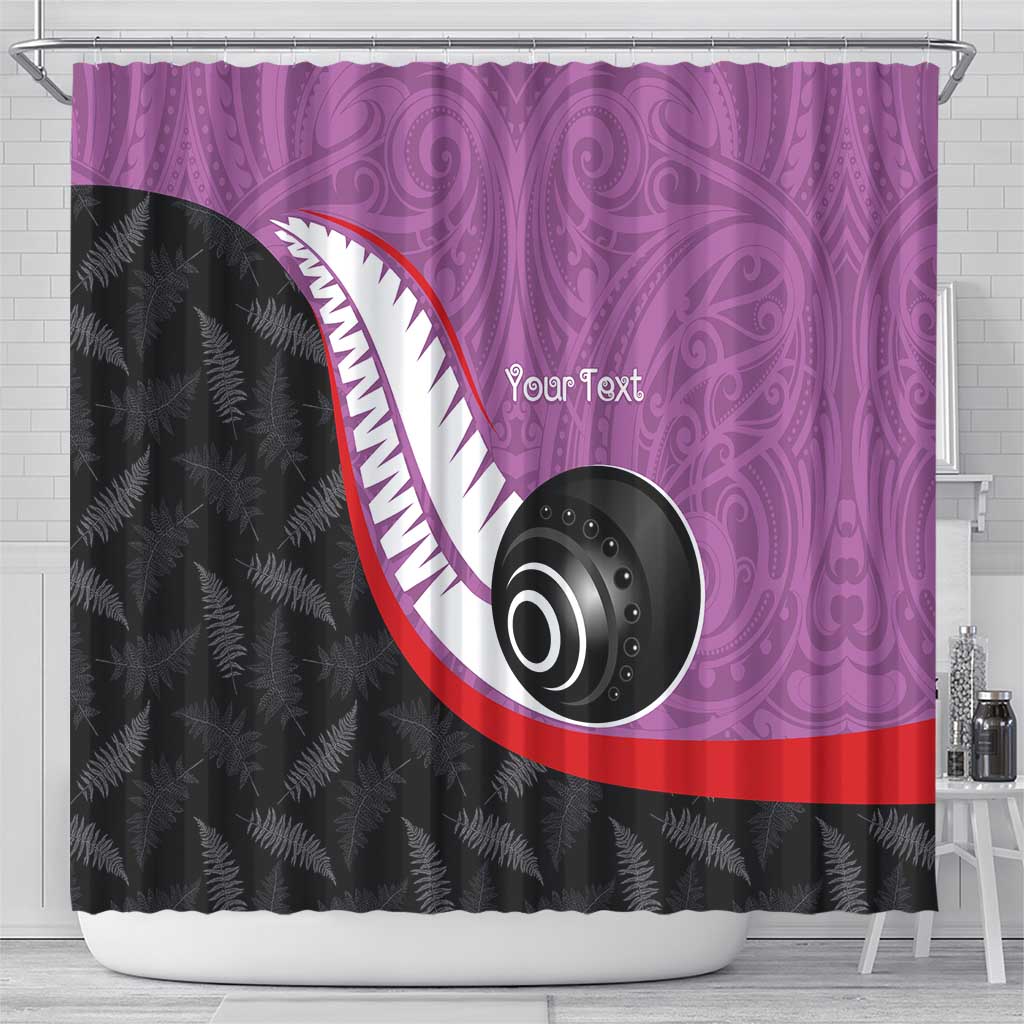 Personalised Aotearoa Lawn Bowls Shower Curtain Maori and Silver Fern Sporty Style Pink Color LT03 - Polynesian Pride