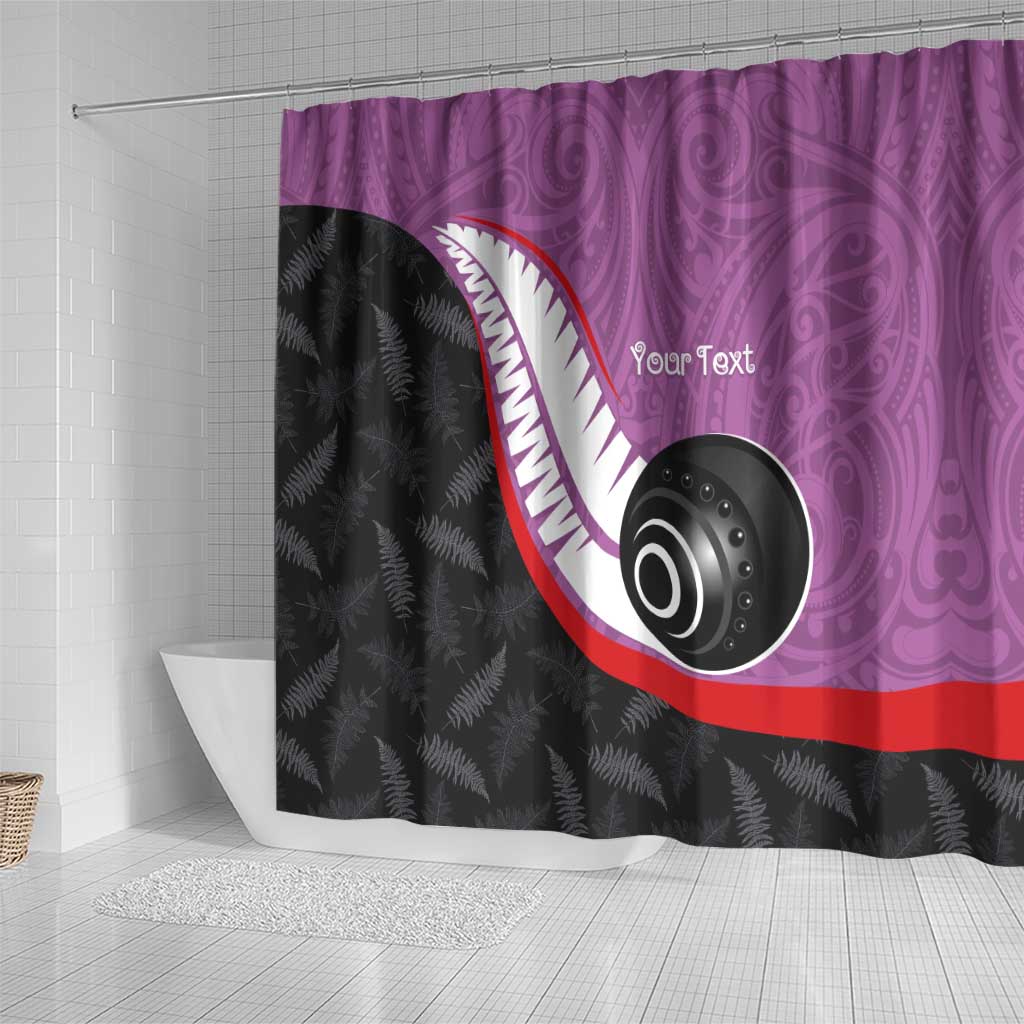 Personalised Aotearoa Lawn Bowls Shower Curtain Maori and Silver Fern Sporty Style Pink Color LT03 - Polynesian Pride
