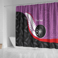 Personalised Aotearoa Lawn Bowls Shower Curtain Maori and Silver Fern Sporty Style Pink Color LT03 - Polynesian Pride