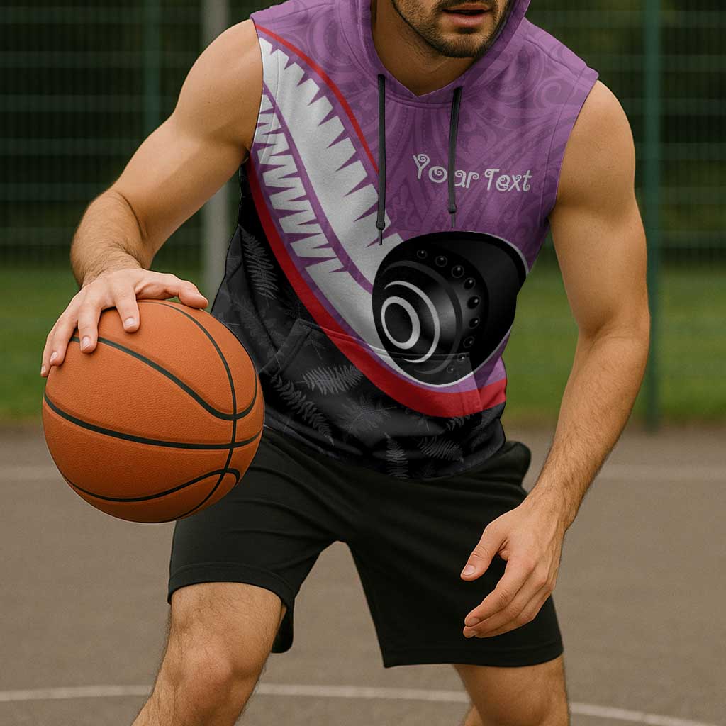 Personalised Aotearoa Lawn Bowls Sleeveless Hoodie Maori and Silver Fern Sporty Style Pink Color LT03 - Polynesian Pride