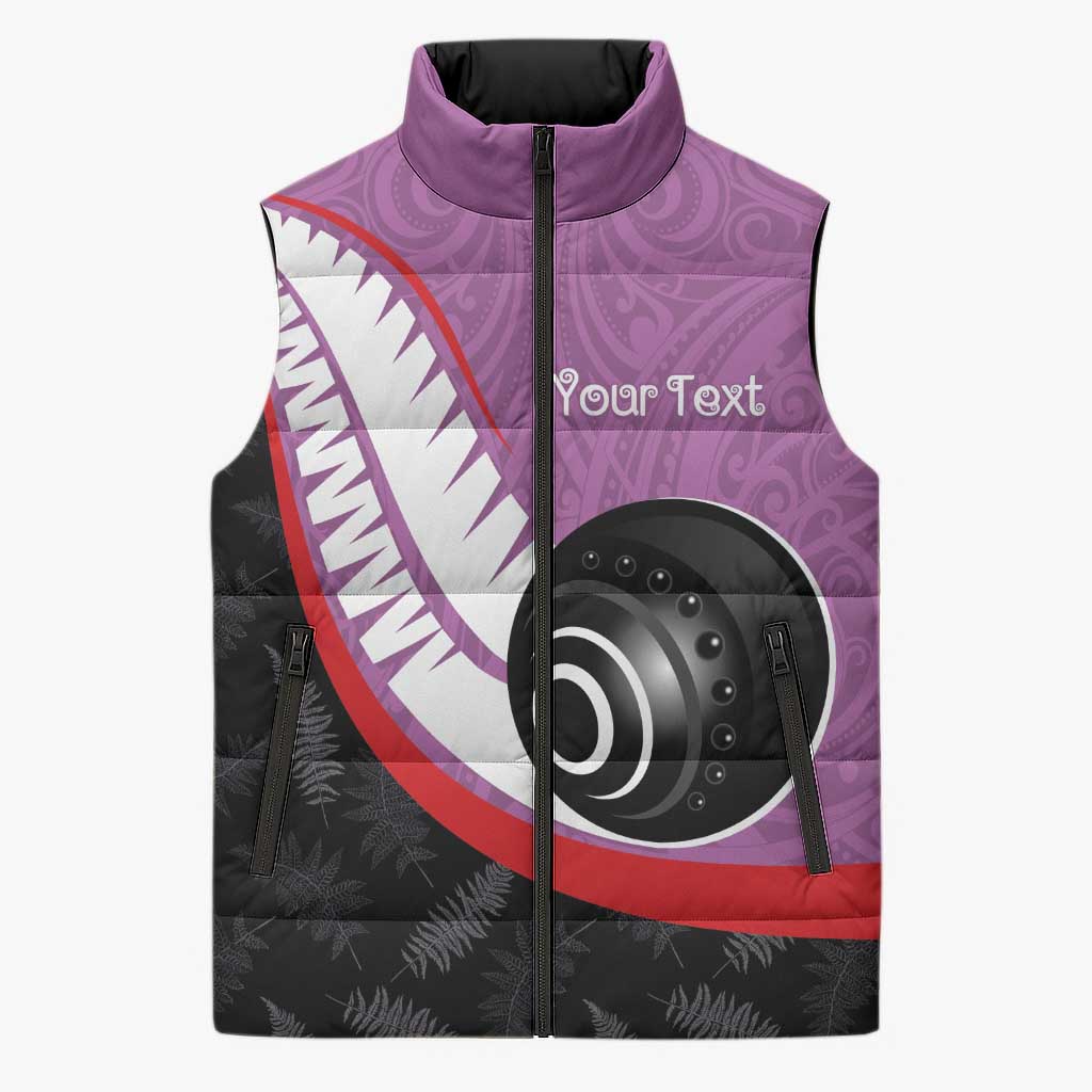Personalised Aotearoa Lawn Bowls Sleeveless Puffer Jacket Maori and Silver Fern Sporty Style Pink Color LT03 Unisex Pink - Polynesian Pride