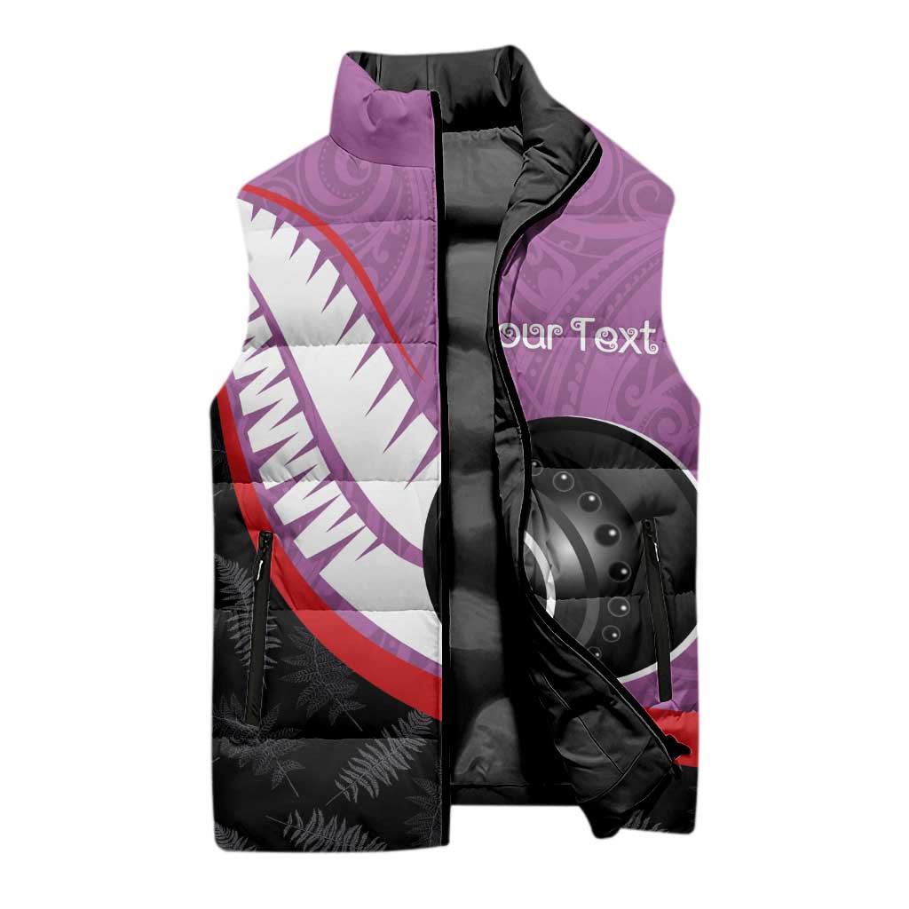 Personalised Aotearoa Lawn Bowls Sleeveless Puffer Jacket Maori and Silver Fern Sporty Style Pink Color LT03 - Polynesian Pride