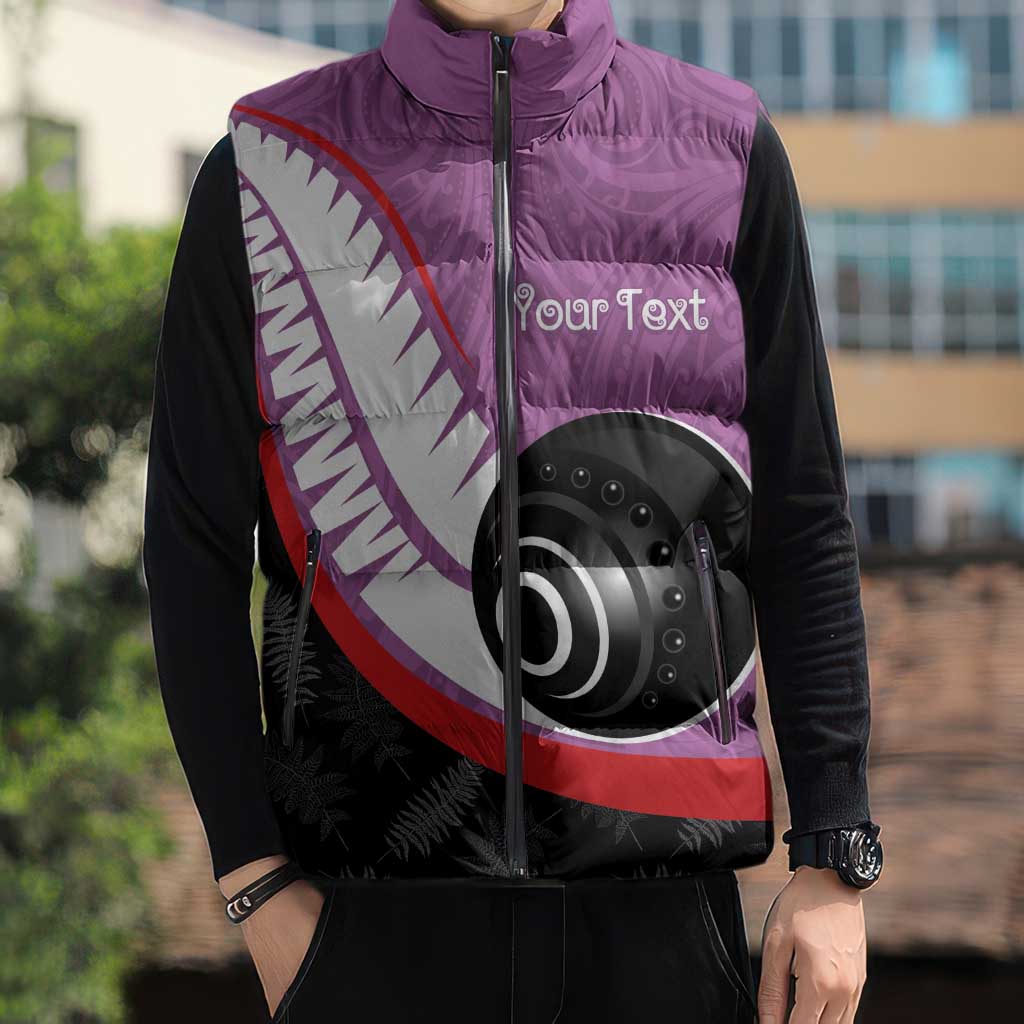 Personalised Aotearoa Lawn Bowls Sleeveless Puffer Jacket Maori and Silver Fern Sporty Style Pink Color LT03 - Polynesian Pride