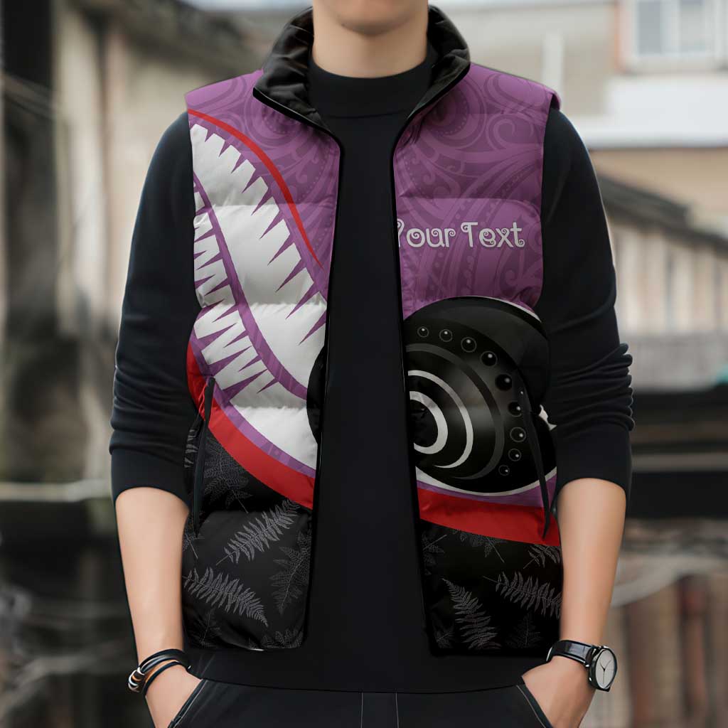 Personalised Aotearoa Lawn Bowls Sleeveless Puffer Jacket Maori and Silver Fern Sporty Style Pink Color LT03 - Polynesian Pride