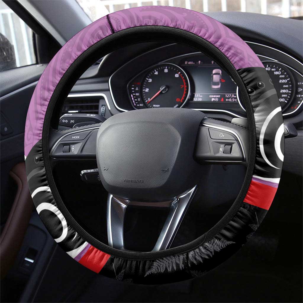 Aotearoa Lawn Bowls Steering Wheel Cover Maori and Silver Fern Sporty Style Pink Color LT03 - Polynesian Pride