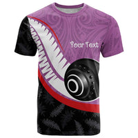 Personalised Aotearoa Lawn Bowls T Shirt Maori and Silver Fern Sporty Style Pink Color LT03 Pink - Polynesian Pride