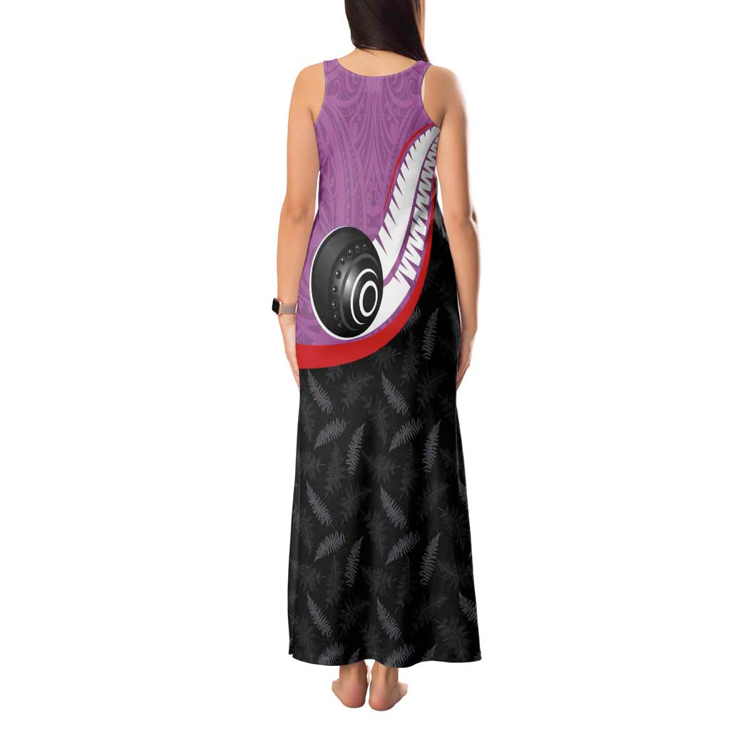 Personalised Aotearoa Lawn Bowls Tank Maxi Dress Maori and Silver Fern Sporty Style Pink Color LT03 - Polynesian Pride