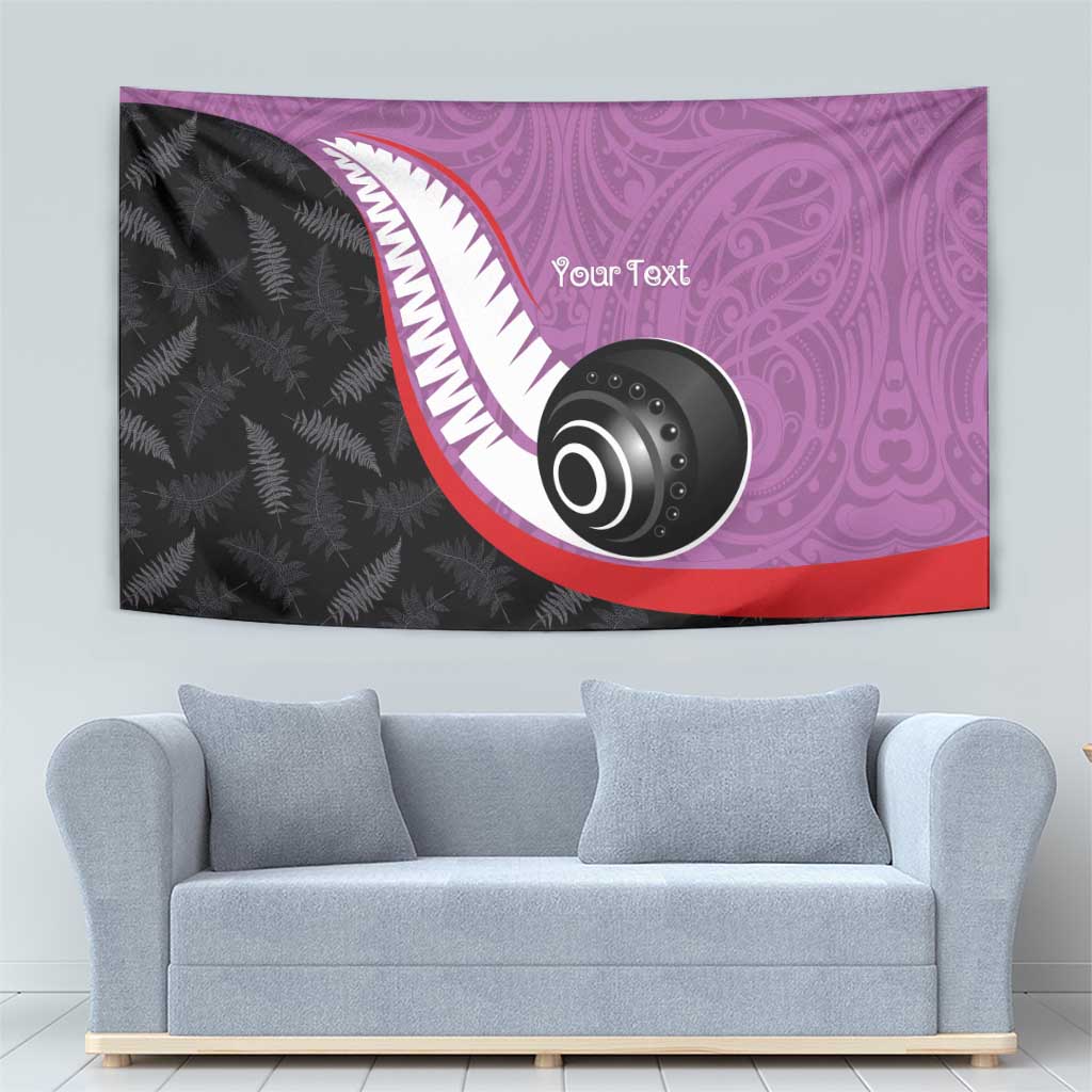 Personalised Aotearoa Lawn Bowls Tapestry Maori and Silver Fern Sporty Style Pink Color LT03 - Polynesian Pride