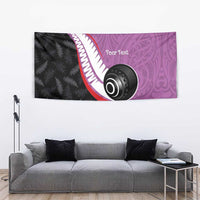 Personalised Aotearoa Lawn Bowls Tapestry Maori and Silver Fern Sporty Style Pink Color LT03 - Polynesian Pride