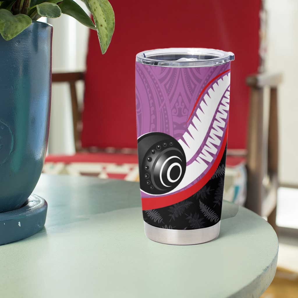 Personalised Aotearoa Lawn Bowls Tumbler Cup Maori and Silver Fern Sporty Style Pink Color LT03 - Polynesian Pride