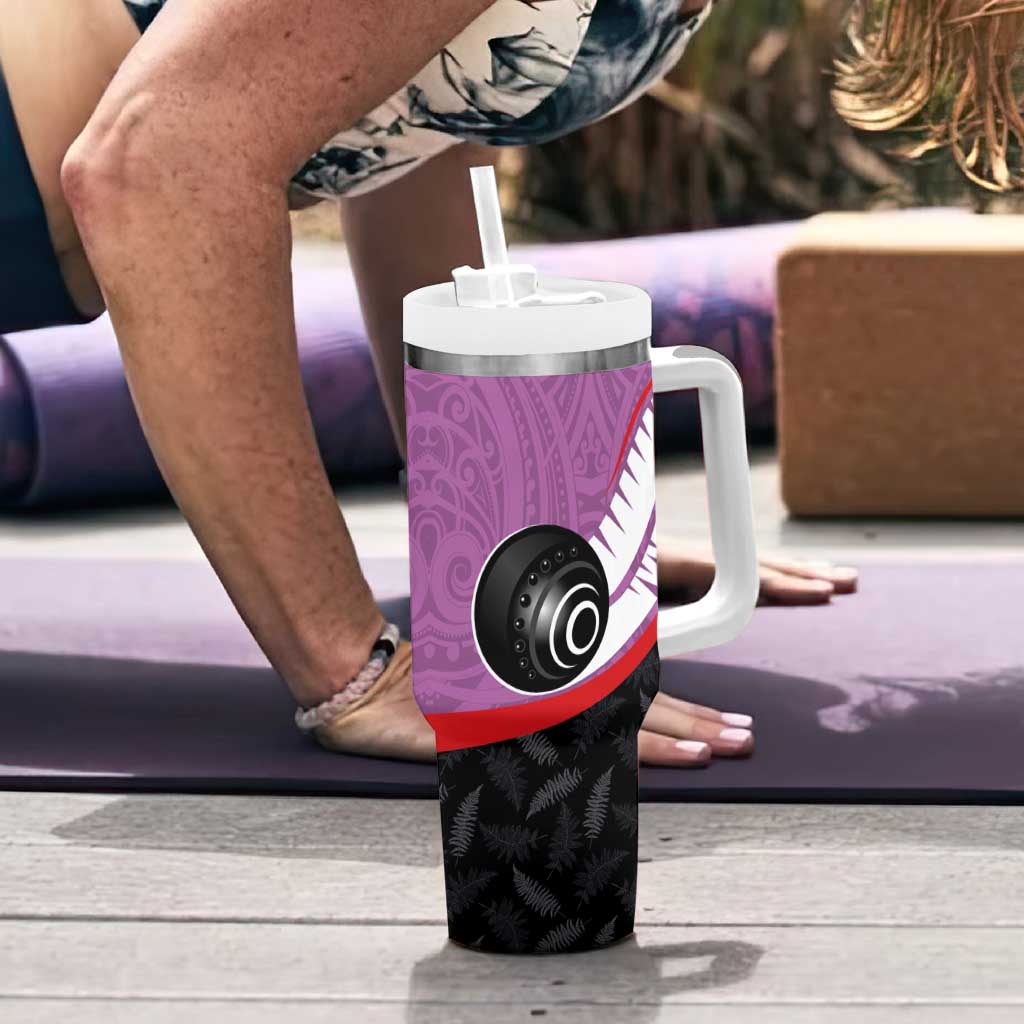 Personalised Aotearoa Lawn Bowls Tumbler With Handle Maori and Silver Fern Sporty Style Pink Color LT03 - Polynesian Pride