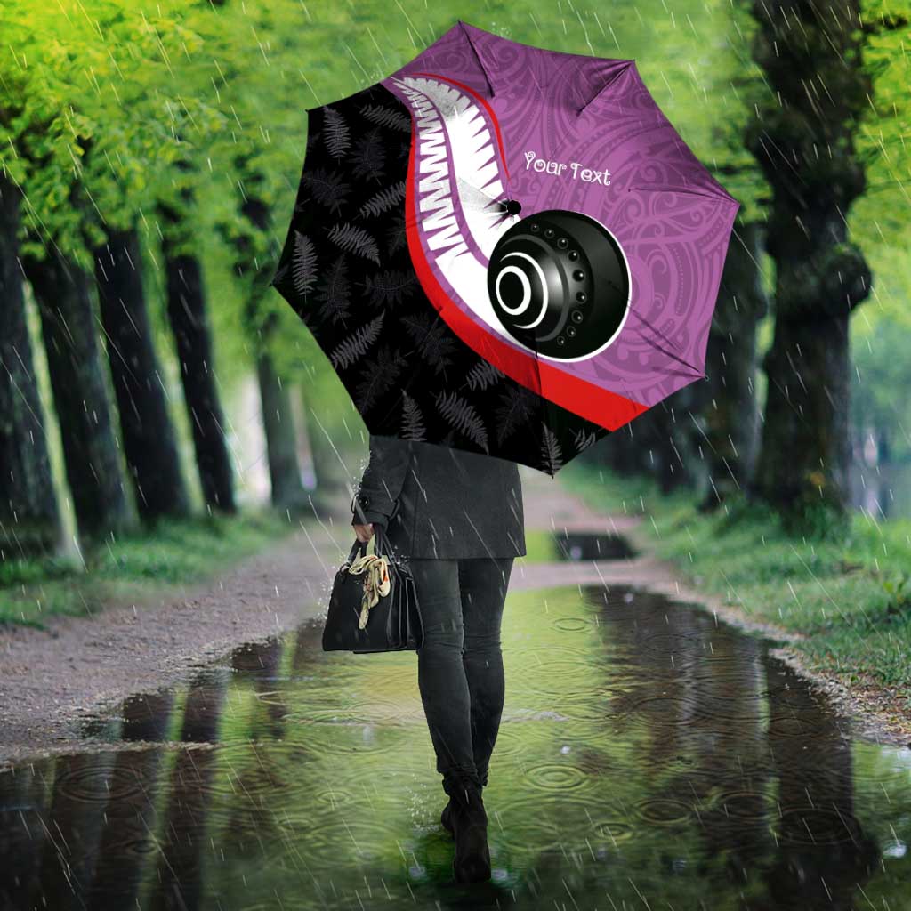 Personalised Aotearoa Lawn Bowls Umbrella Maori and Silver Fern Sporty Style Pink Color LT03 - Polynesian Pride