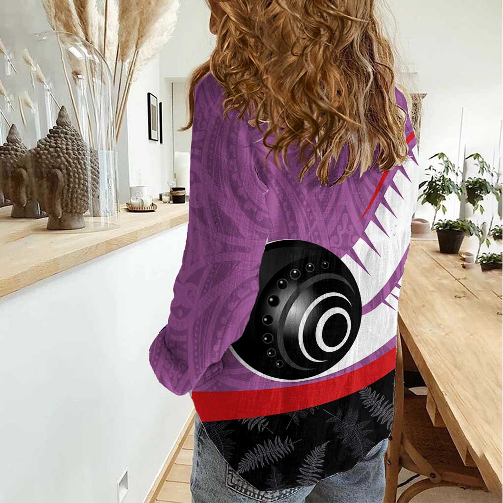 Personalised Aotearoa Lawn Bowls Women Casual Shirt Maori and Silver Fern Sporty Style Pink Color LT03 - Polynesian Pride
