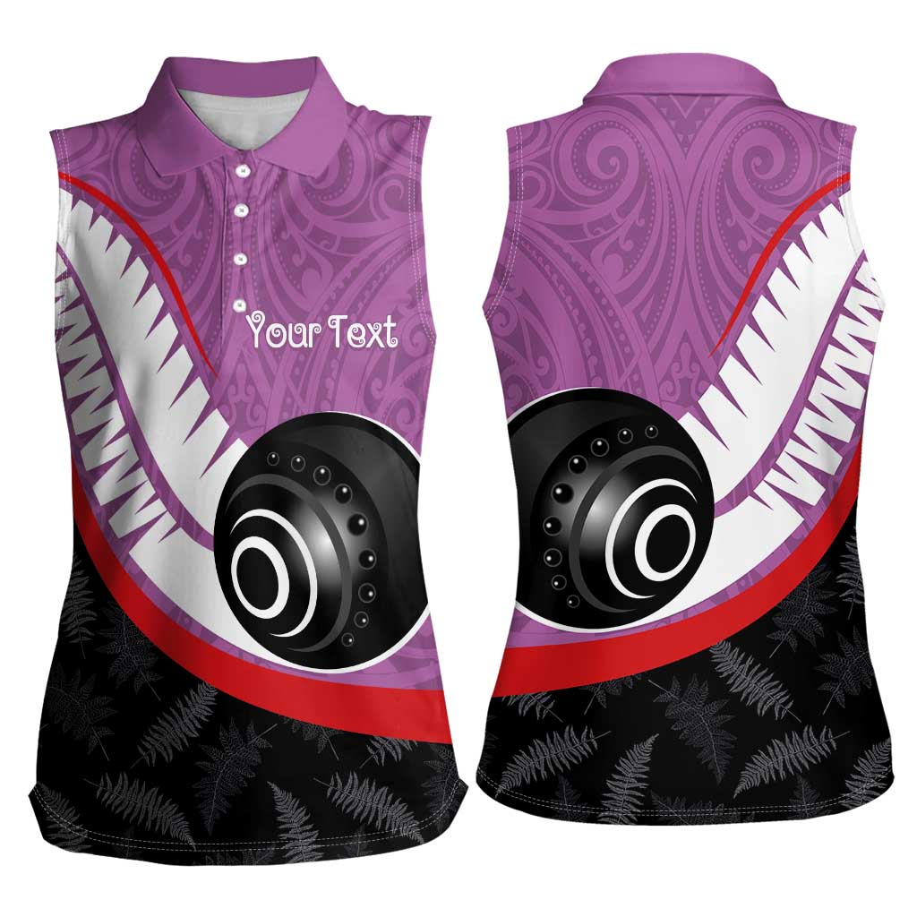 Personalised Aotearoa Lawn Bowls Women Sleeveless Polo Shirt Maori and Silver Fern Sporty Style Pink Color LT03 - Polynesian Pride