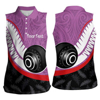 Personalised Aotearoa Lawn Bowls Women Sleeveless Polo Shirt Maori and Silver Fern Sporty Style Pink Color LT03 - Polynesian Pride