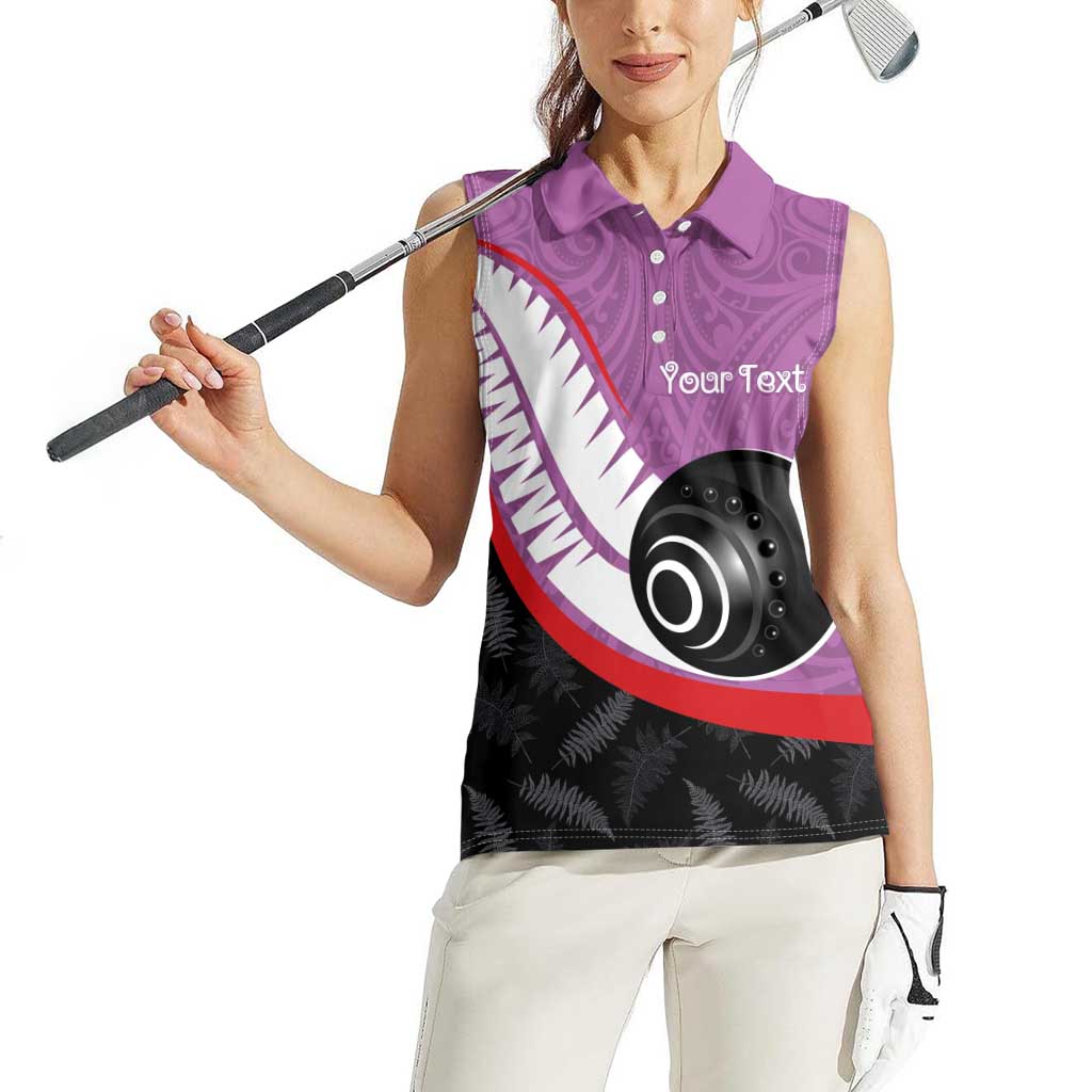 Personalised Aotearoa Lawn Bowls Women Sleeveless Polo Shirt Maori and Silver Fern Sporty Style Pink Color LT03 - Polynesian Pride