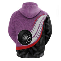 Personalised Aotearoa Lawn Bowls Zip Hoodie Maori and Silver Fern Sporty Style Pink Color LT03 - Polynesian Pride
