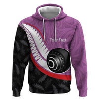 Personalised Aotearoa Lawn Bowls Zip Hoodie Maori and Silver Fern Sporty Style Pink Color LT03 Pullover Hoodie Pink - Polynesian Pride