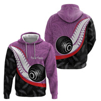 Personalised Aotearoa Lawn Bowls Zip Hoodie Maori and Silver Fern Sporty Style Pink Color LT03 - Polynesian Pride