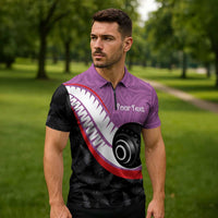 Personalised Aotearoa Lawn Bowls Zipper Polo Shirt Maori and Silver Fern Sporty Style Pink Color LT03 - Polynesian Pride