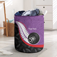 Personalised Aotearoa Lawn Bowls Laundry Basket Maori and Silver Fern Sporty Style Purple Color LT03 Purple - Polynesian Pride
