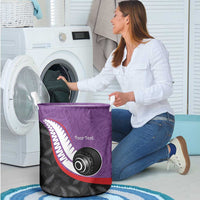 Personalised Aotearoa Lawn Bowls Laundry Basket Maori and Silver Fern Sporty Style Purple Color LT03 - Polynesian Pride