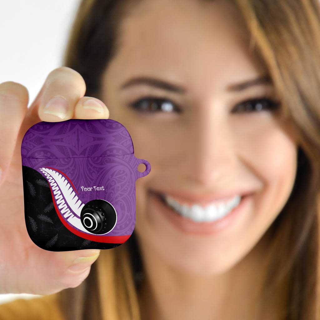 Personalised Aotearoa Lawn Bowls AirPods Case Maori and Silver Fern Sporty Style Purple Color LT03 - Polynesian Pride