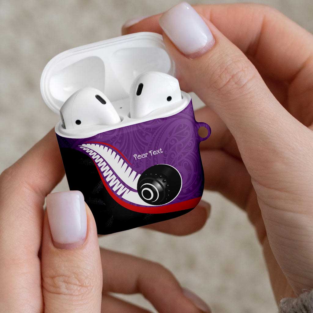 Personalised Aotearoa Lawn Bowls AirPods Case Maori and Silver Fern Sporty Style Purple Color LT03 - Polynesian Pride