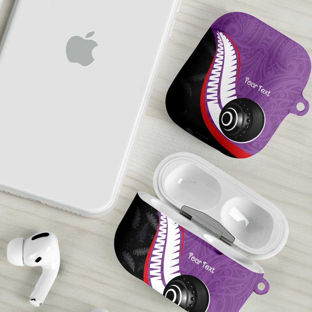 Personalised Aotearoa Lawn Bowls AirPods Case Maori and Silver Fern Sporty Style Purple Color LT03 - Polynesian Pride