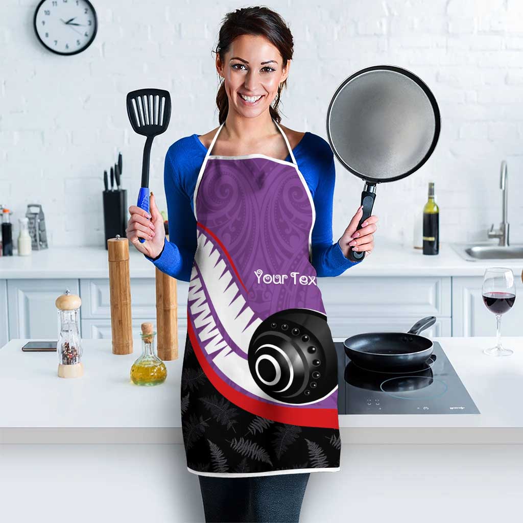 Personalised Aotearoa Lawn Bowls Apron Maori and Silver Fern Sporty Style Purple Color LT03 - Polynesian Pride
