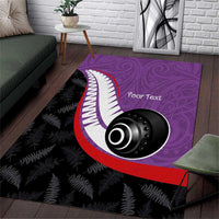 Personalised Aotearoa Lawn Bowls Area Rug Maori and Silver Fern Sporty Style Purple Color LT03 Purple - Polynesian Pride