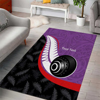Personalised Aotearoa Lawn Bowls Area Rug Maori and Silver Fern Sporty Style Purple Color LT03 - Polynesian Pride