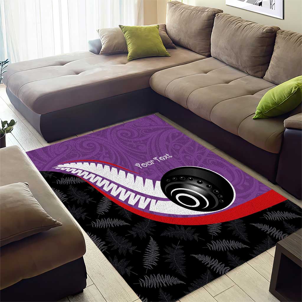 Personalised Aotearoa Lawn Bowls Area Rug Maori and Silver Fern Sporty Style Purple Color LT03 - Polynesian Pride