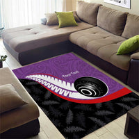 Personalised Aotearoa Lawn Bowls Area Rug Maori and Silver Fern Sporty Style Purple Color LT03 - Polynesian Pride