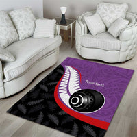 Personalised Aotearoa Lawn Bowls Area Rug Maori and Silver Fern Sporty Style Purple Color LT03 - Polynesian Pride