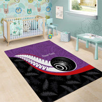 Personalised Aotearoa Lawn Bowls Area Rug Maori and Silver Fern Sporty Style Purple Color LT03 - Polynesian Pride
