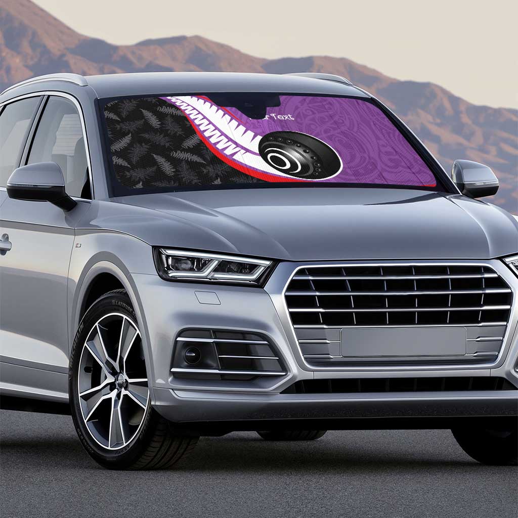 Personalised Aotearoa Lawn Bowls Auto Sun Shade Maori and Silver Fern Sporty Style Purple Color LT03 - Polynesian Pride
