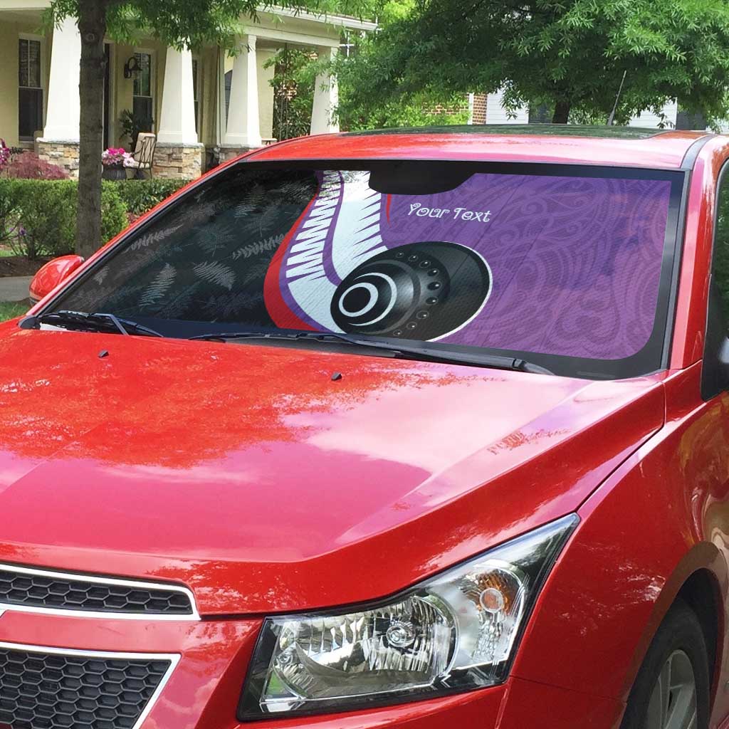 Personalised Aotearoa Lawn Bowls Auto Sun Shade Maori and Silver Fern Sporty Style Purple Color LT03 - Polynesian Pride