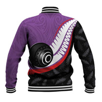 Personalised Aotearoa Lawn Bowls Baseball Jacket Maori and Silver Fern Sporty Style Purple Color LT03 - Polynesian Pride