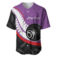 Personalised Aotearoa Lawn Bowls Baseball Jersey Maori and Silver Fern Sporty Style Purple Color LT03 Purple - Polynesian Pride